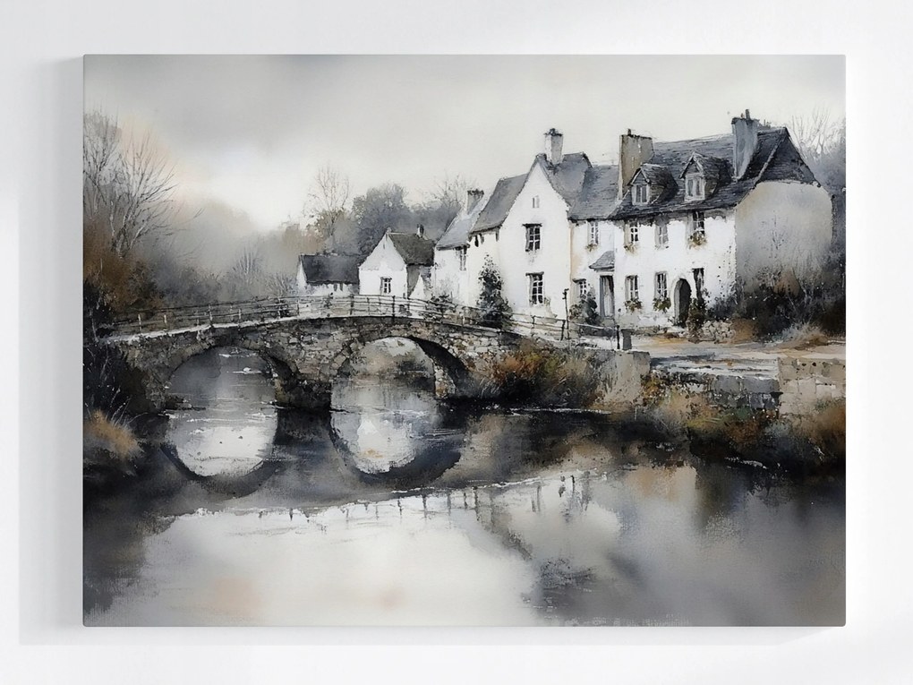 Poszter Anglia Falu Házak Falu Folyó Híd Nosztalgia 80x60