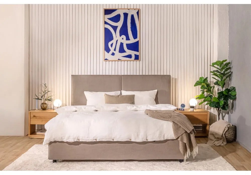 Kárpitozott franciaágy taupe színű, tárolóhellyel, matraccal/ráccsal 160x200 cm Myra Bold - Bonami Selection