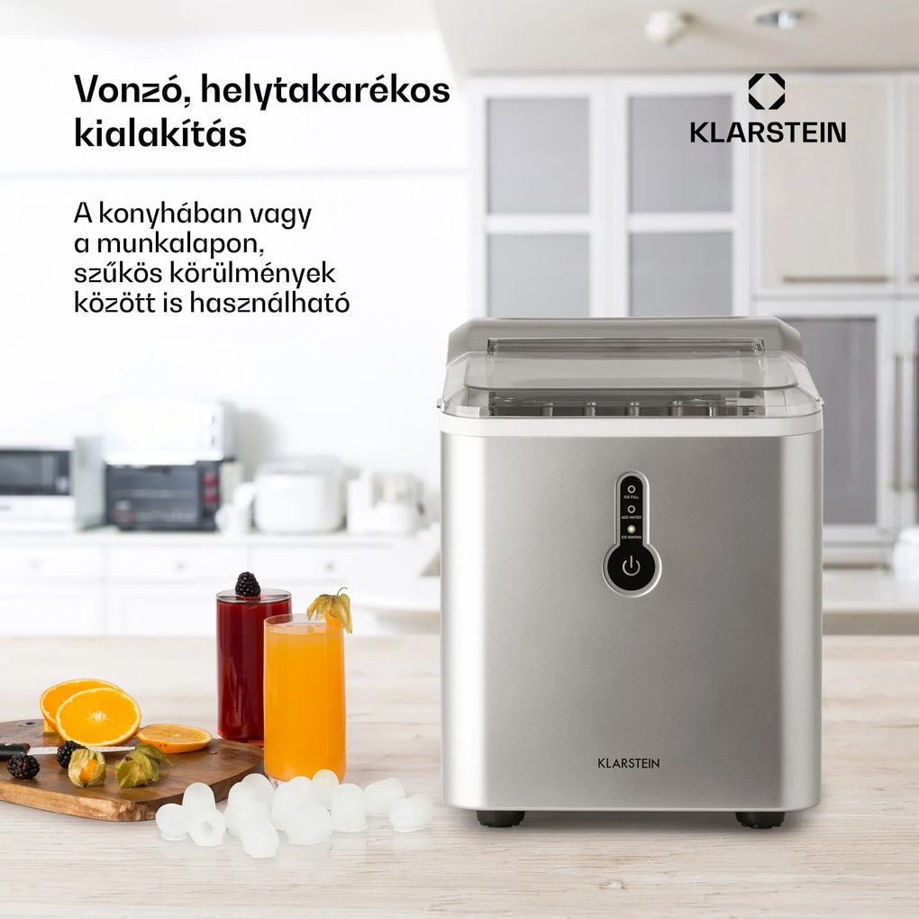 Klarstein Chillout, jégkocka készítő, kerek jégdarabok, 12 kg/24 h, víztartály: 1,5 L, ezüst