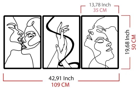 KÉSZLET 3x Fali dekoráció 109x50 cm szerelem fém