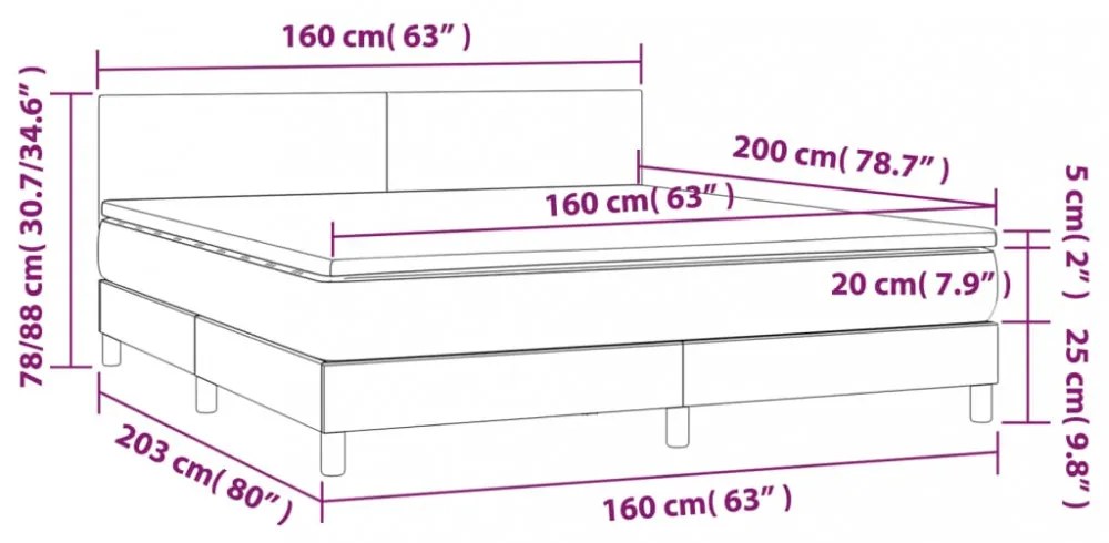 fekete szövet rugós és LED-es ágy matraccal 160x200 cm