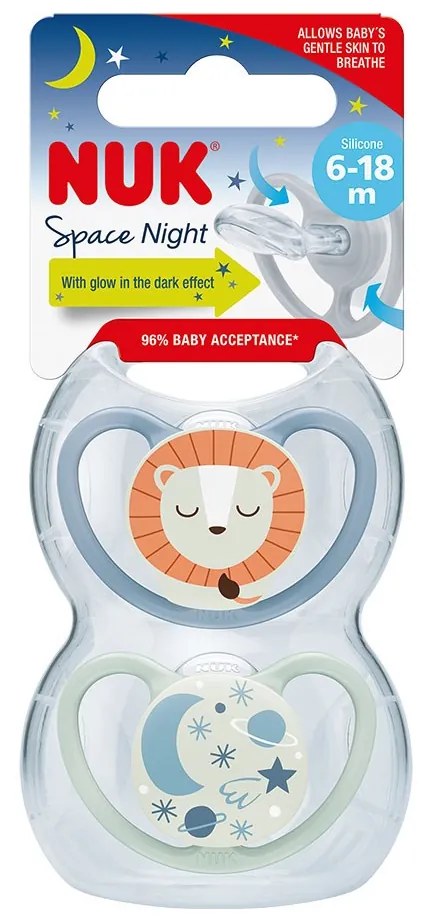 Baba cumi NUK Space Nights 6-18h 2 db/BOX fiú, vel. 6-18 m