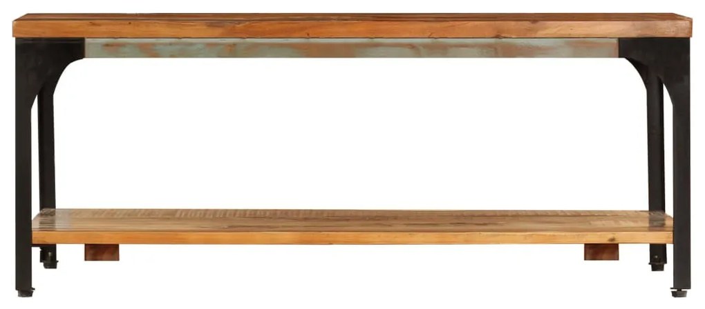 Tömör újrahasznosított fa dohányzóasztal polccal 100x60x35 cm