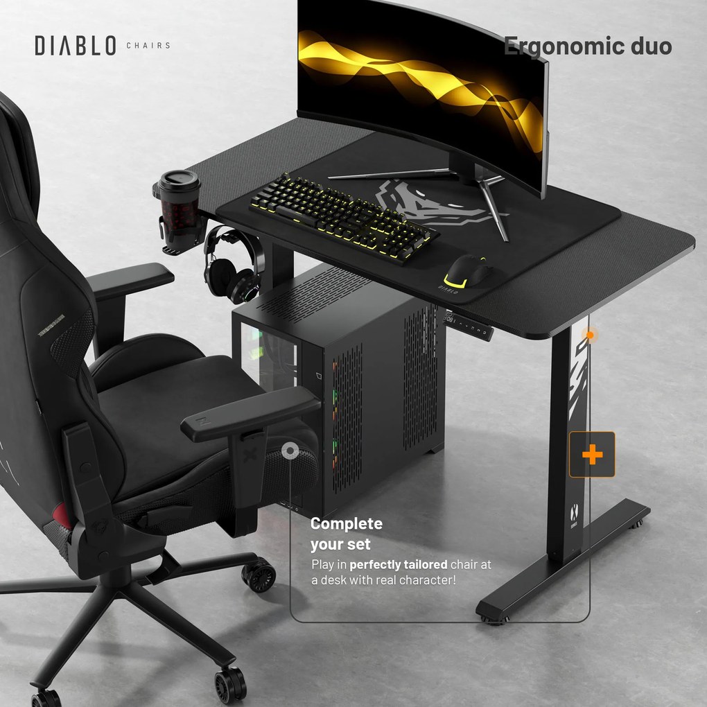 Elektromosan magasságban állítható íróasztal 110 cm fekete: Diablo X-Tensio 1100
