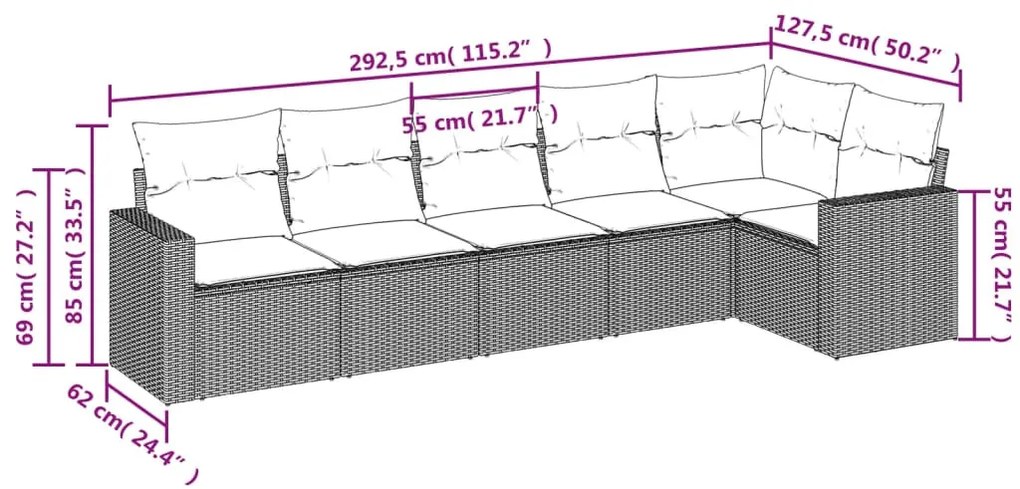 6 részes világosszürke polyrattan kerti ülőgarnitúra párnákkal