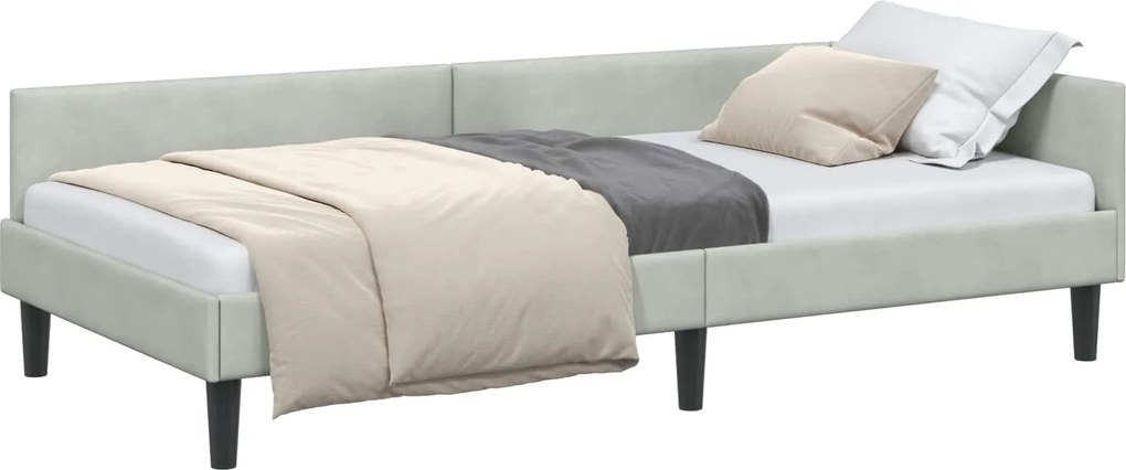 vidaXL Sarokágy keret Világosszürke 90 cm x 190 cm VelúrésPlywood