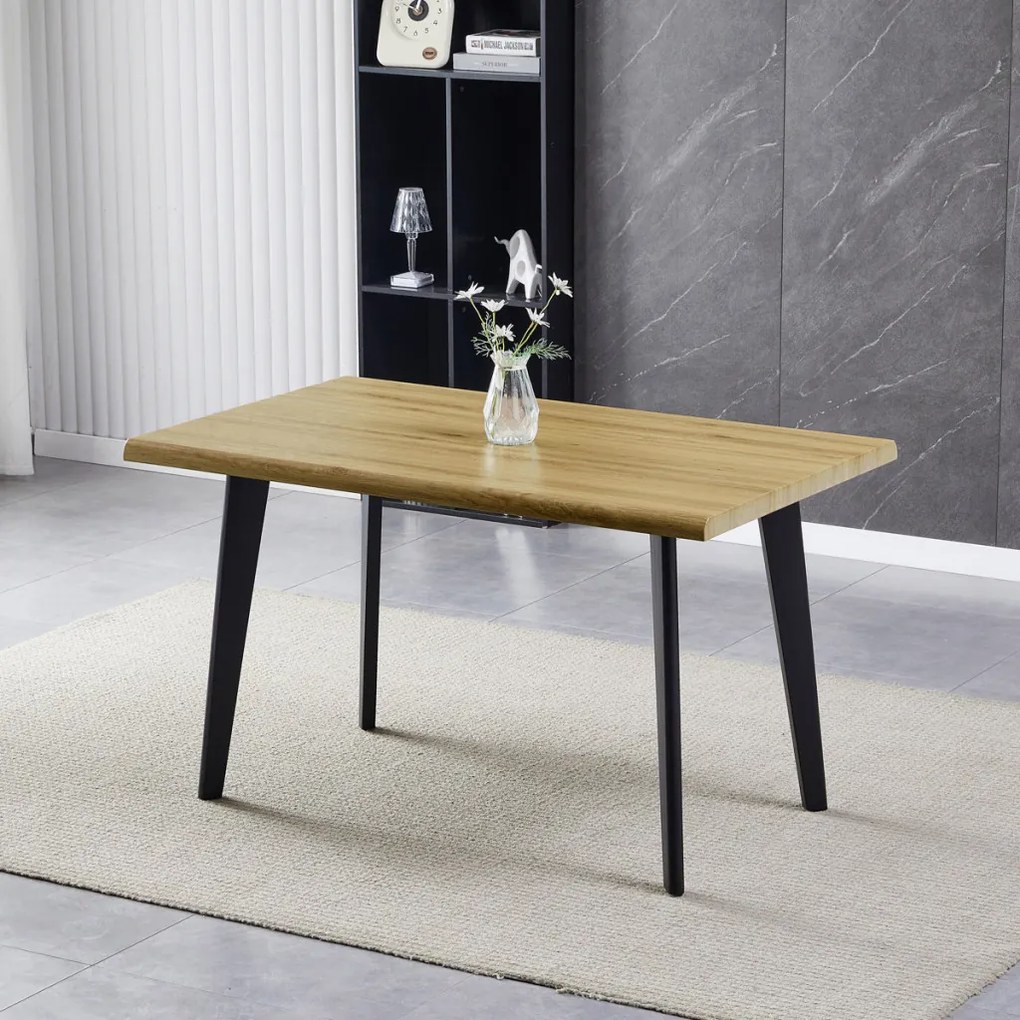 Masă de sufragerie, 130x80x75 cm, blat MDF, decor stejar salbatic, picioare si structură metalică