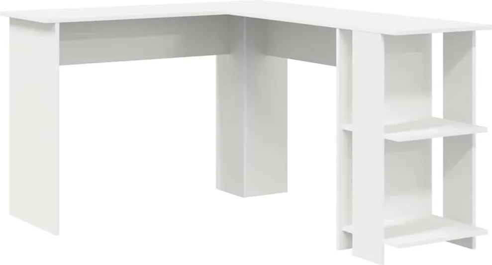 vidaXL Sarokíróasztal polcokkal Fehér 140 x 113,5 x 75 cm Faanyag