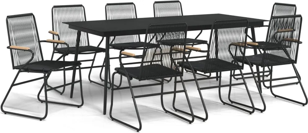 vidaXL 9 részes fekete PVC rattan kerti étkezőgarnitúra