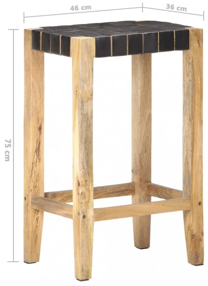 2 db fekete valódi bőr bárszék 75 cm
