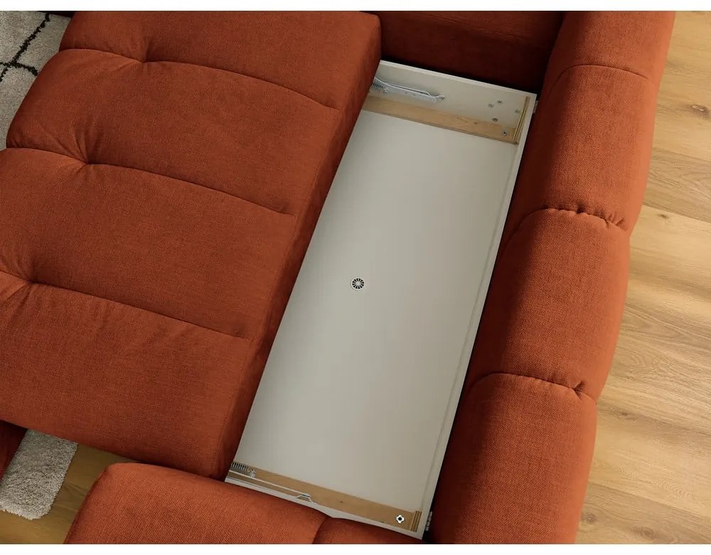 Téglavörös kinyitható-tárolóhelyes sarokkanapé (bal oldali-L alakú) Fuji – Bobochic Paris