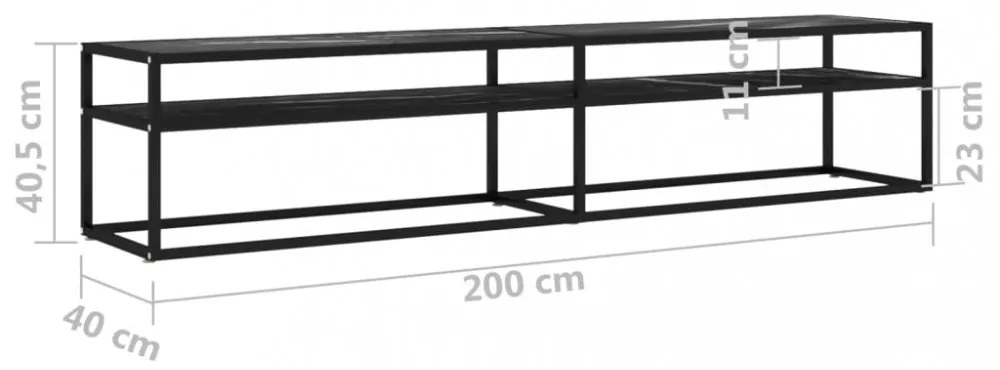 fekete márvány színű edzett üveg TV-szekrény 200 x 40 x 40,5 cm