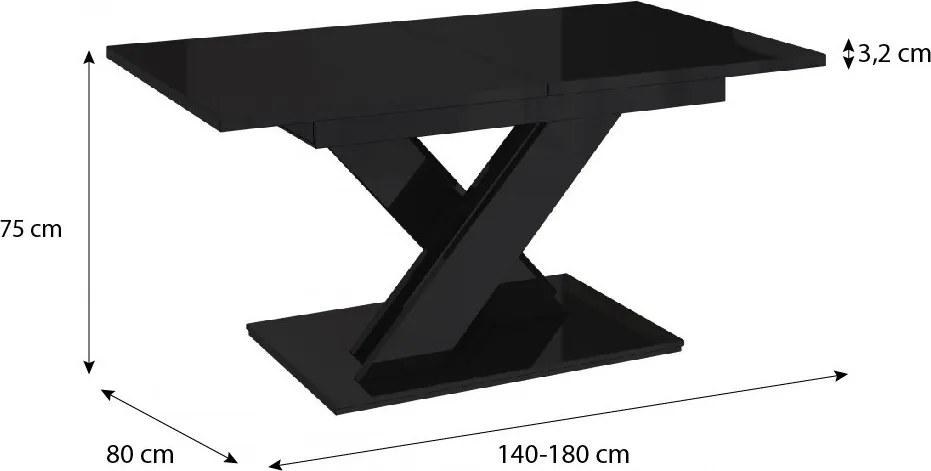 Maasix BKG magasfényű 4-6 személyes bővíthető étkezőasztal Fekete
