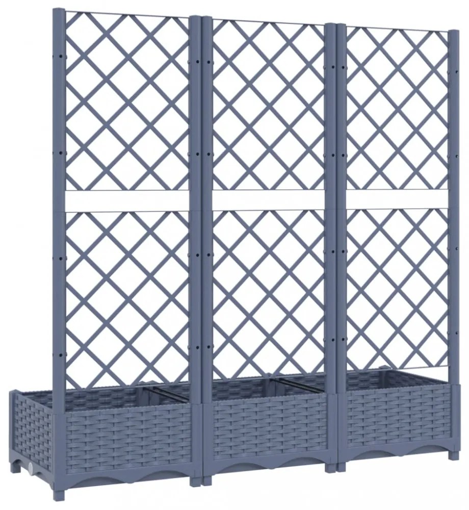 kékszürke PP rácsos kerti ültetőláda 120 x 40 x 121,5 cm