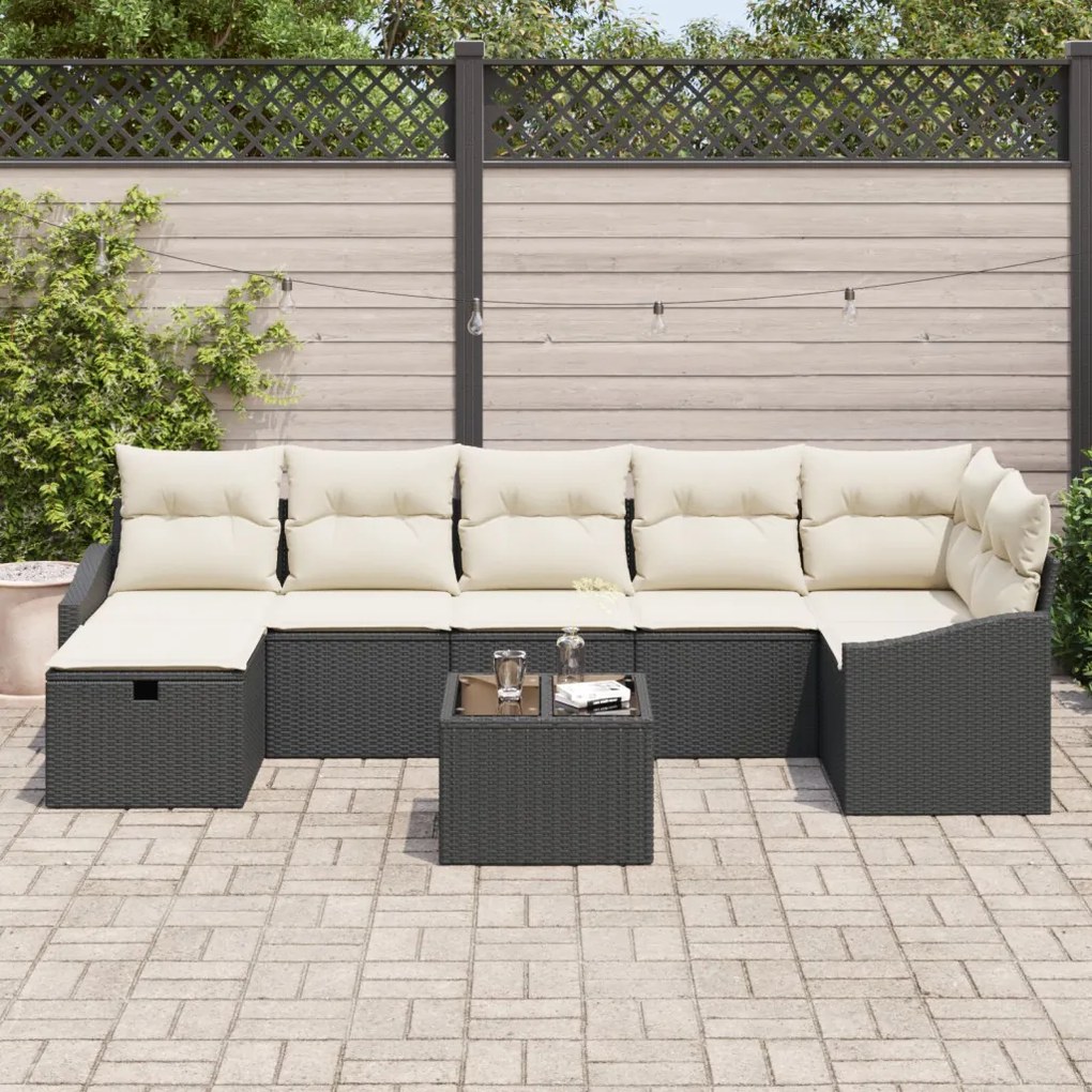 Kerti Kanapé Szett 8 pcs Fekete 55 x 62 x 69 cm Poli rattan