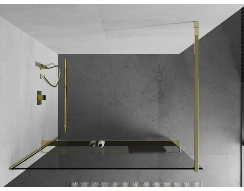 Mexen, Mexen Kioto+ zuhanyfal polccal és korláttal 95 x 200 cm, átlátszó 8 mm, arany - 800-095-121-50-00