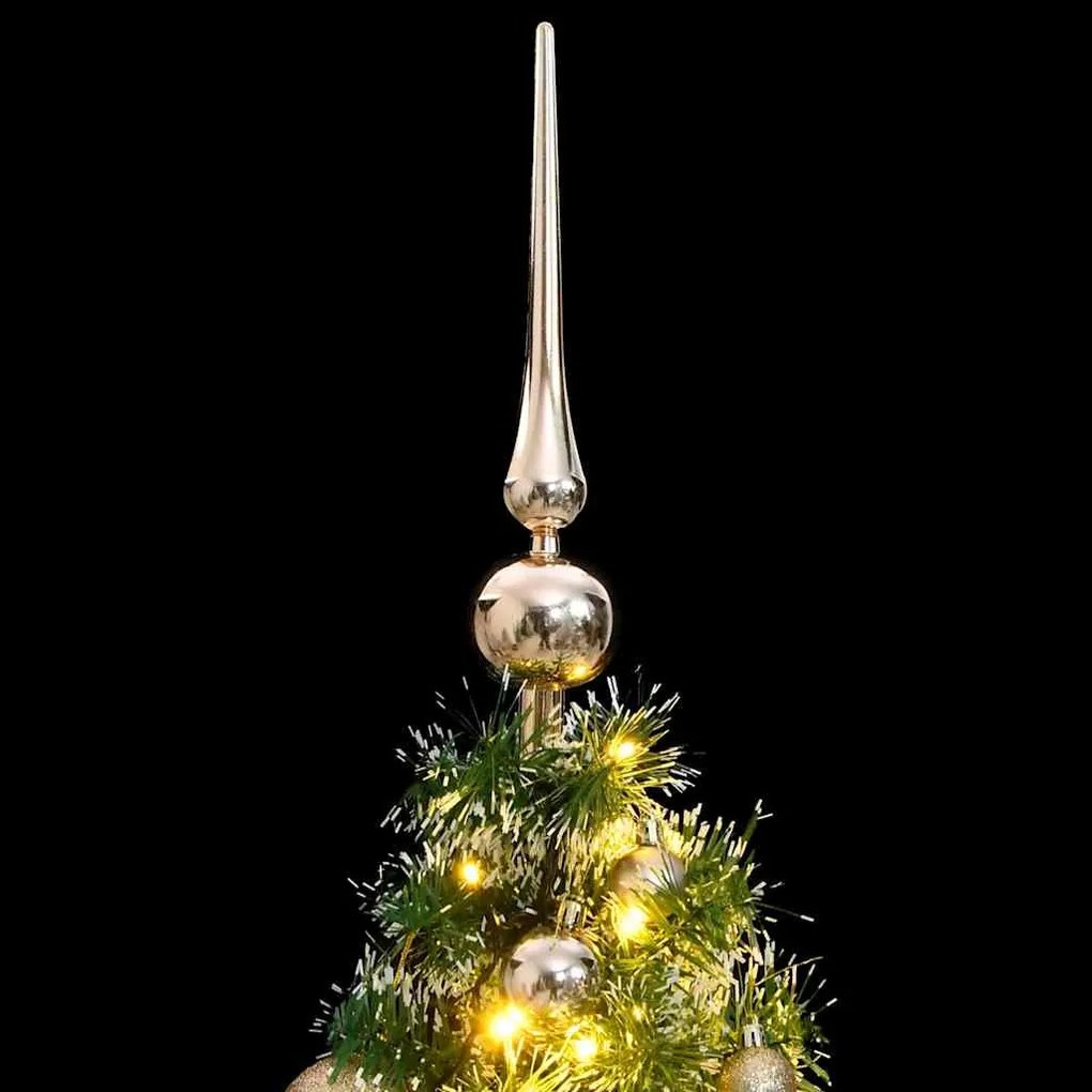 műkarácsonyfa 150 LED-del, gömbszettel és hópehellyel 120 cm