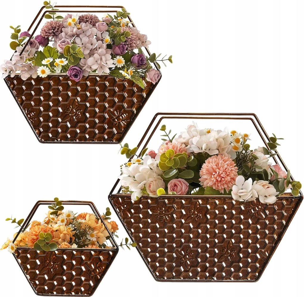 Függő kaspó növényekhez 3 részes 3db-os szett Barna