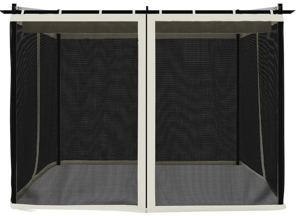 krémszínű acél pavilon hálós oldalakkal 3 x 3 m