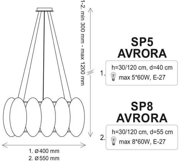 Csillár zsinóron AURORA 5xE27/60W/230V