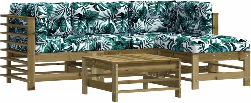 vidaXL 5 részes impregnált fenyőfa kerti ülőgarnitúra párnával