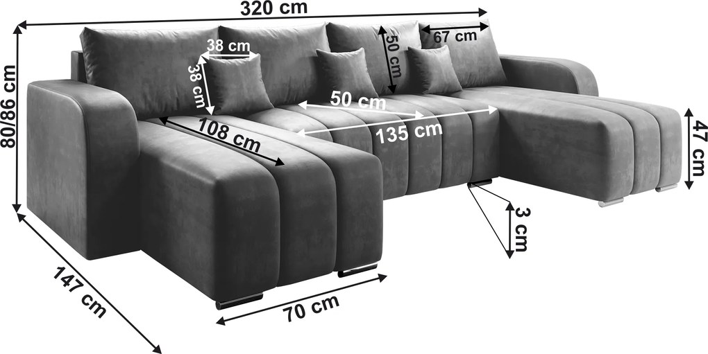 Univerzális ülőgarnitúra, szürke, PORIMA U