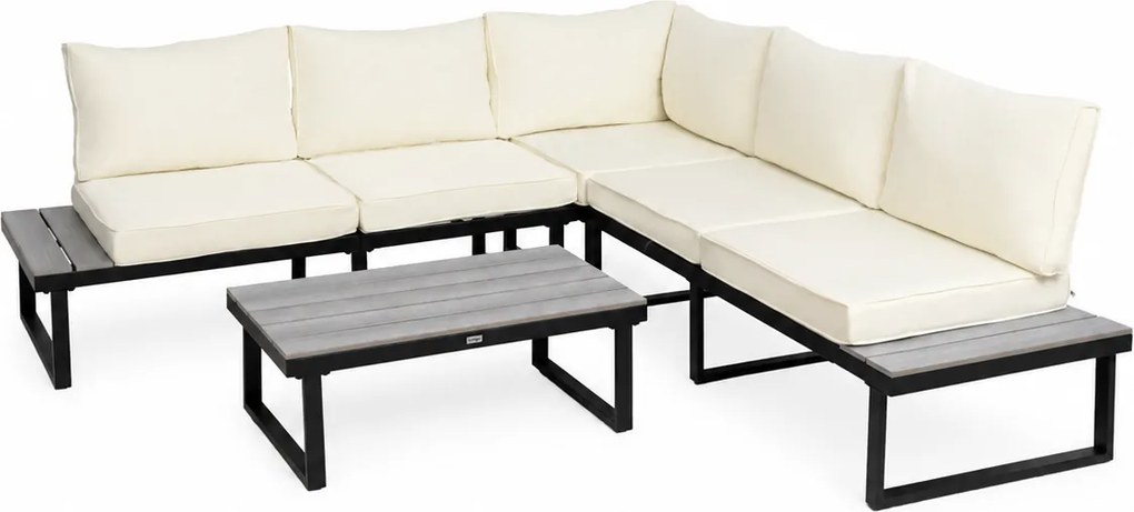 Furnigo Malaga kerti fémszett - fekete/krémszínű párnák