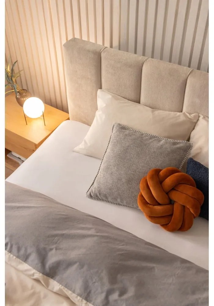 Bézs kárpitozott ágyneműtartós franciaágy ágyráccsal 180x200 cm Thessa Bold Line – Bonami Selection