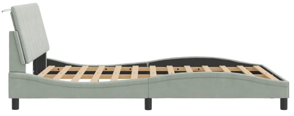 világosszürke bársony ágykeret LED-ekkel matrac nélkül Hanko 140 x 190 cm