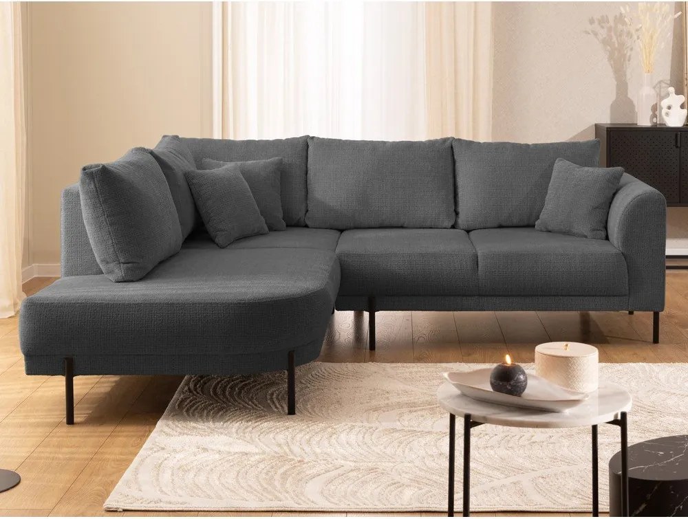 Sötétszürke zsenília sarokkanapé (bal oldali-L alakú) Mauris – Ropez