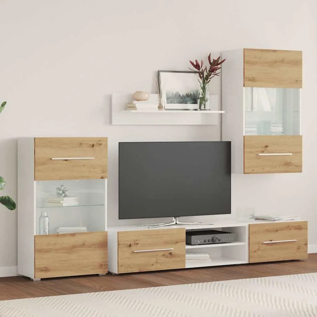 5 darabos TV egység LED világítással kézműves tölgy