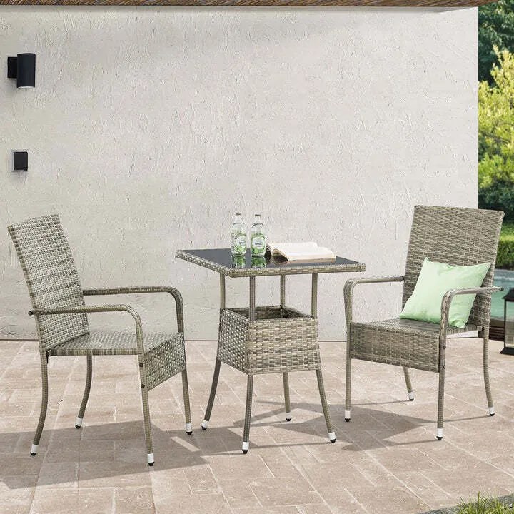 Juskys Yoro rattan négyzet alakú asztal 60 cm - szürke