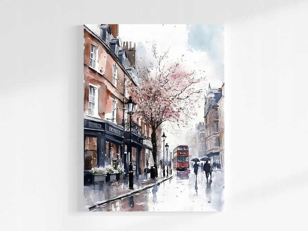 Vászonkép Canvas Akvarell Város London Tavasz Utca Busz 60x80