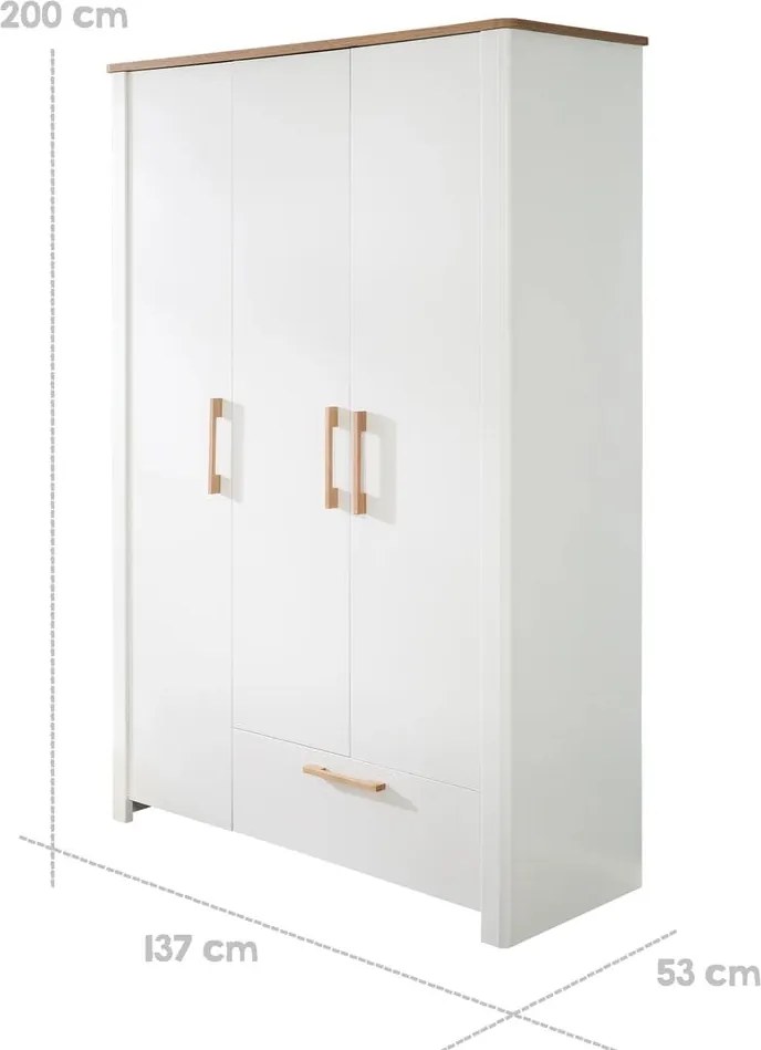 Fehér gyerek ruhásszekrény 139x200 cm Ava – Roba