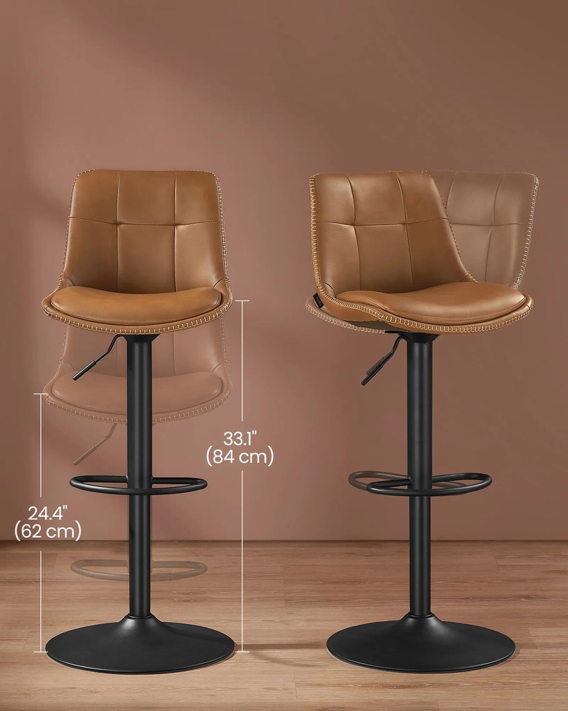 VASAGLE bárszék szett (2 db), magasságában állítható konyhai bárszékek, karamellbarna