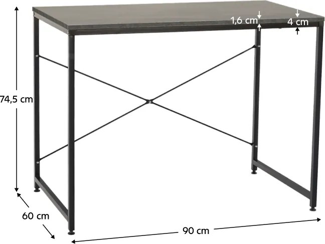 Íróasztal, beton/fekete, 90x60 cm, MELLORA