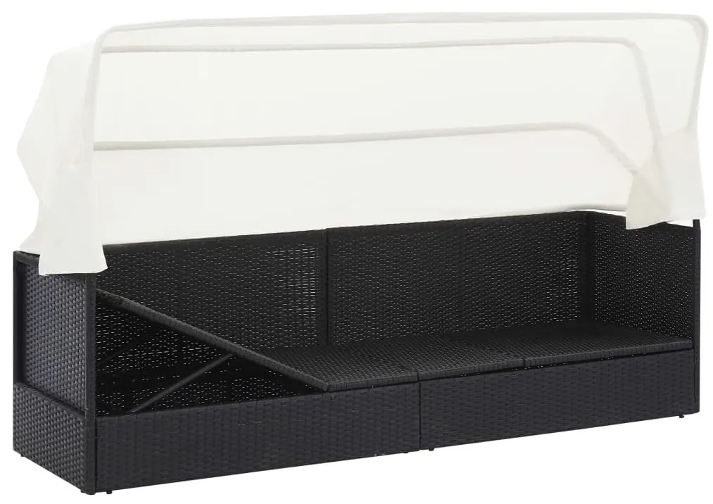 Fekete polyrattan kerti kanapé napellenzővel