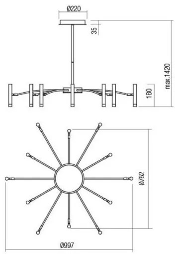 Redo 01-3448 - RAYEN dimmelhető LED rúdcsillár, 60W/230V, CRI 90, arany