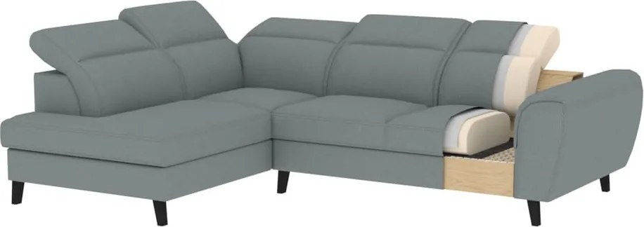 Zöld bársony kinyitható-tárolóhelyes sarokkanapé (bal oldali-L alakú) Noble – ELTAP