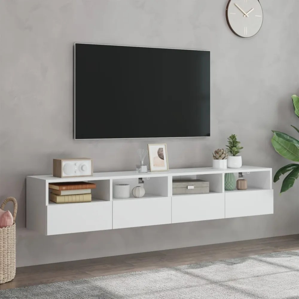 2 db fehér szerelt fa fali TV-szekrény 80 x 30 x 30 cm
