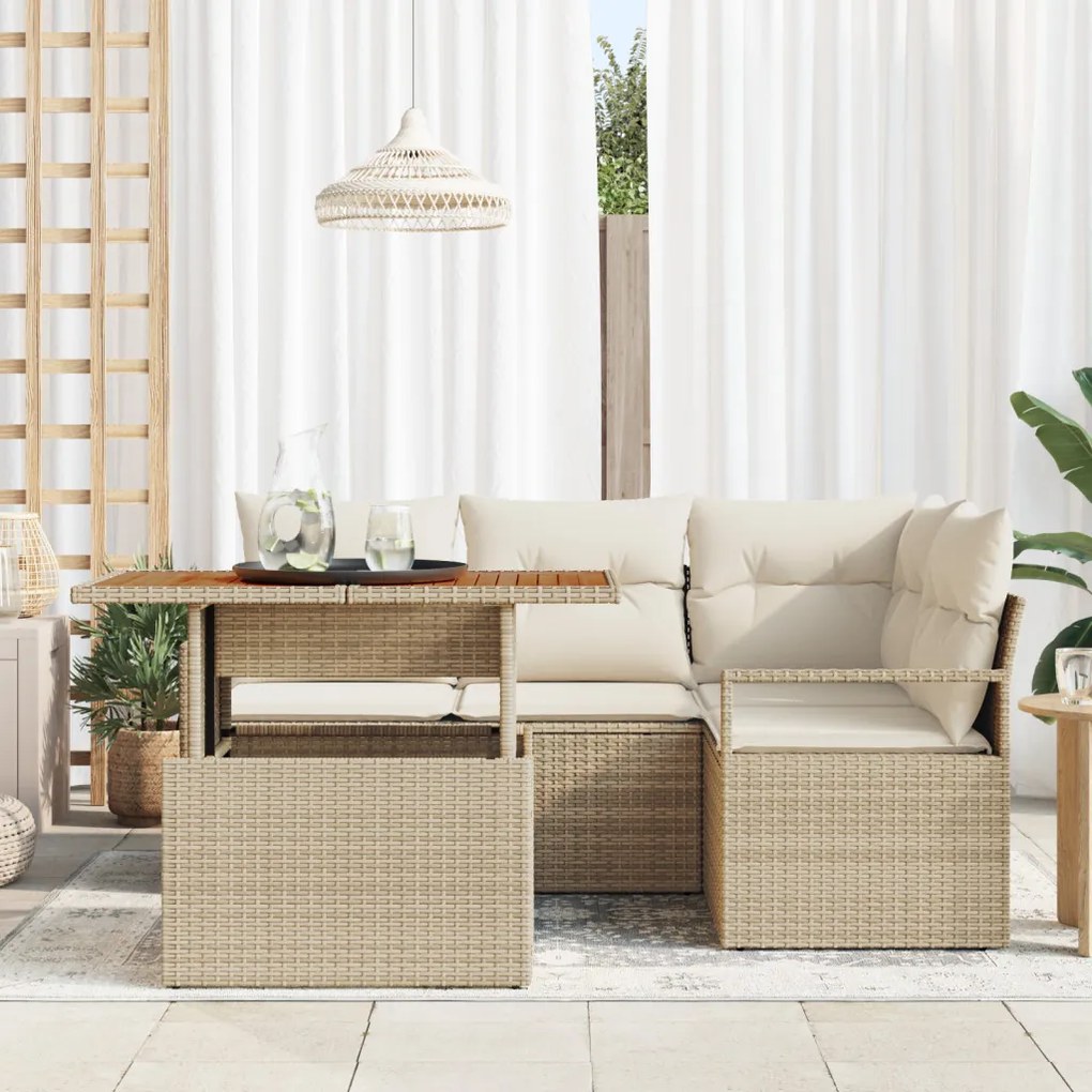 5 darabos kerti kanapé szett párnával Bézs Poli Rattan Acacia