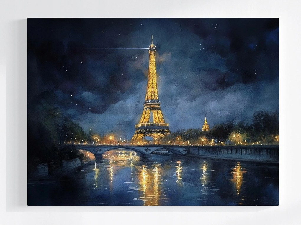 Poszter Párizs Franciaország Eiffel-torony Szajna Éjszaka Kilátás 80x60