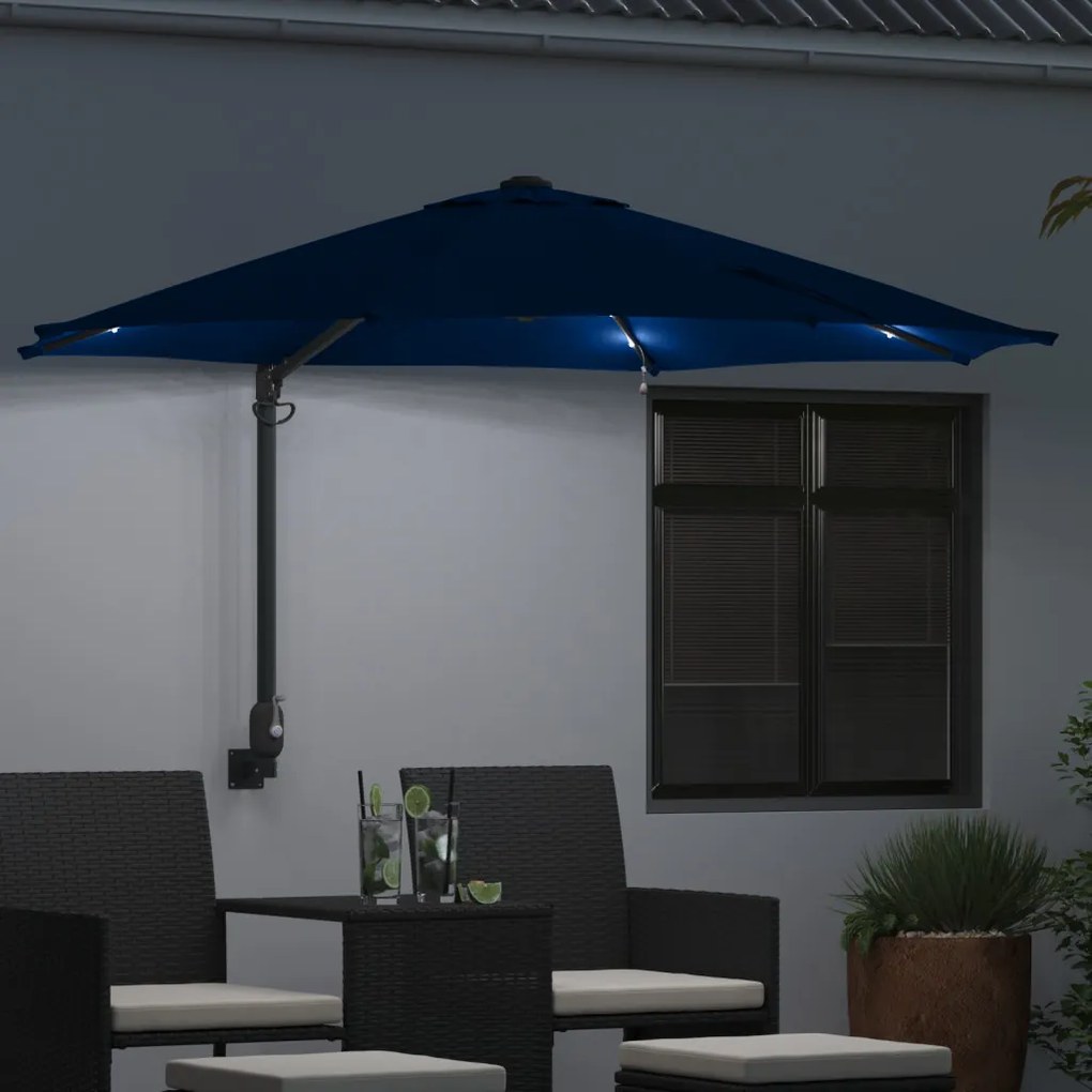 Falra szerelhető kerti napernyő LED-del Azúrkék 248 cm