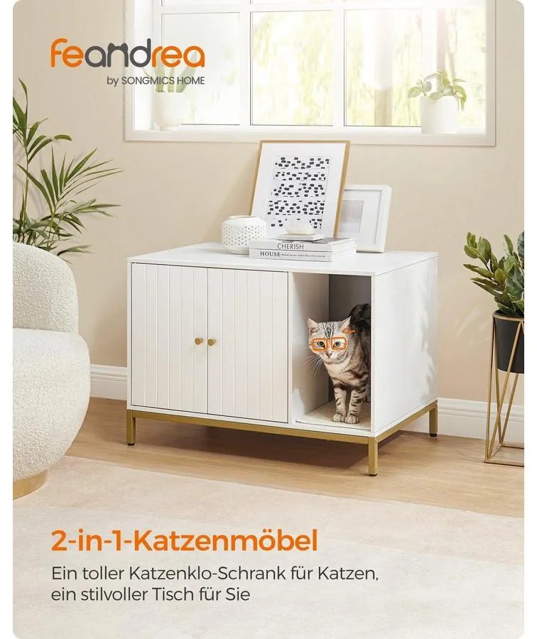 Feandrea macskaalom-bútor 80 × 50 × 55 cm, fehér és arany színben