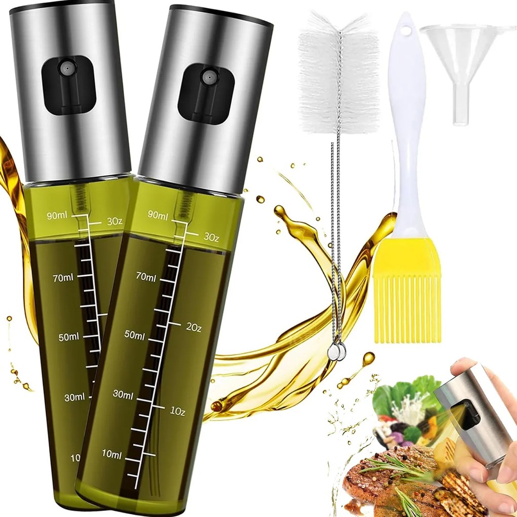 2db Olajmosó Ecet Olaj Adagoló Spray Üveg Palack