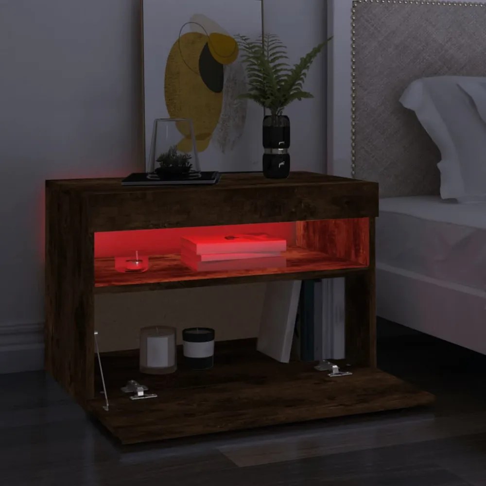 2 db barna tölgyszínű TV-szekrény LED-ekkel 60 x 35 x 40 cm