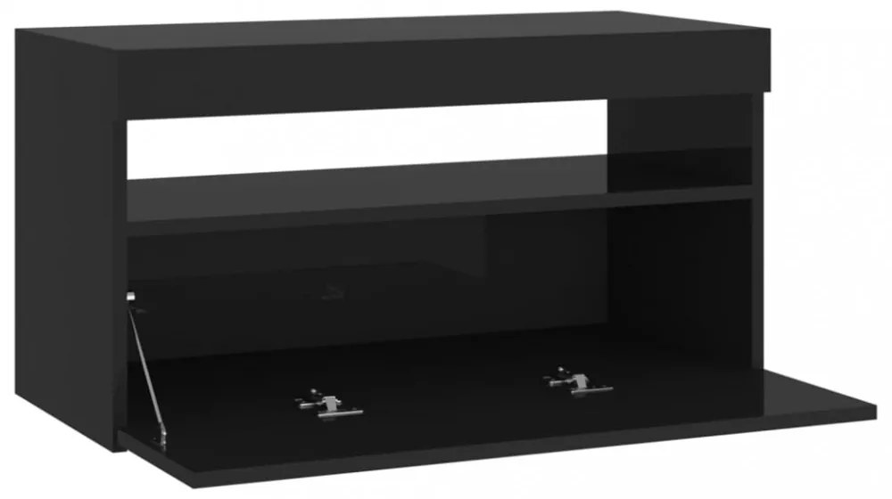 fekete TV-szekrény LED-világítással 75 x 35 x 40 cm