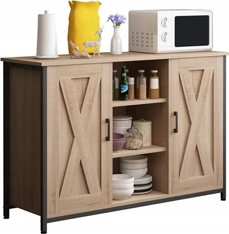 Tálalószekrény Oldalsó Szekrény Nyitott Polcokkal Komód Sonoma Konyha Nappali 100CM