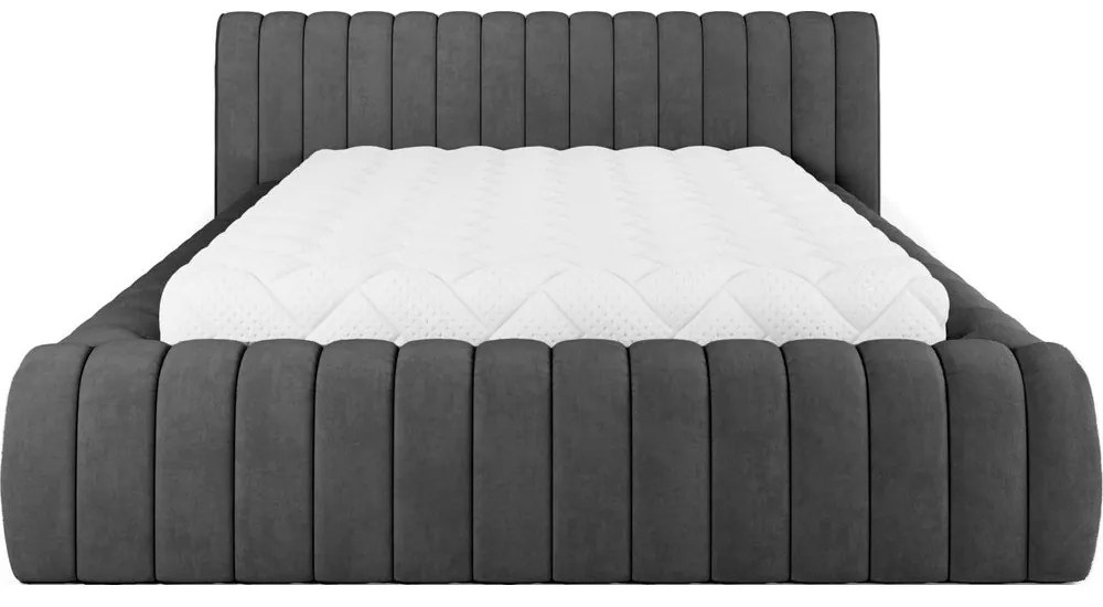 Sötétszürke kárpitozott ágyneműtartós franciaágy ágyráccsal 140x200 cm Carilla – ELTAP