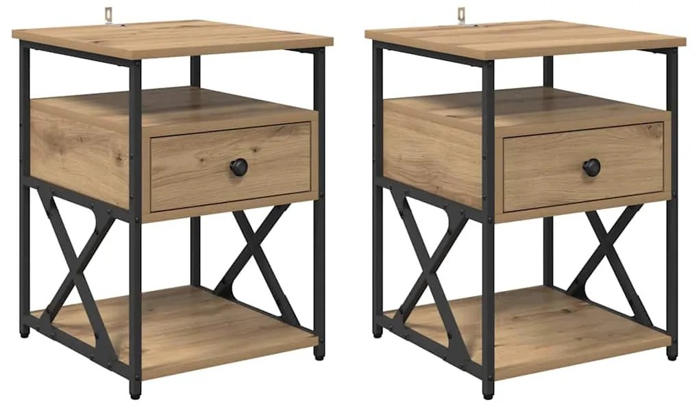 Éjjeliszekrény 2 pcs kézműves tölgy 40 x 42 x 55 cm Faanyag